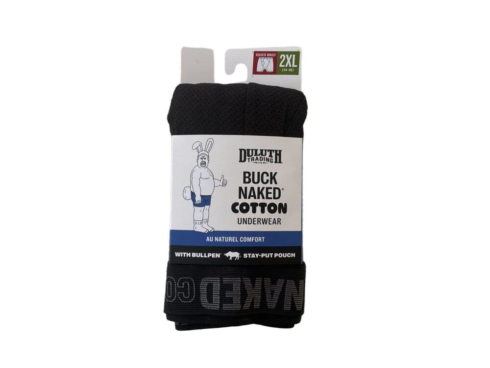 Duluth Trading Buck Naked Cotton Bullpen Boxer Briefs Mens 2XL 44-46 Black NWT